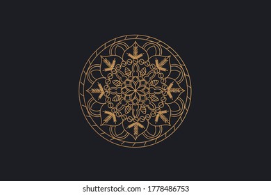 golden mandala on black background