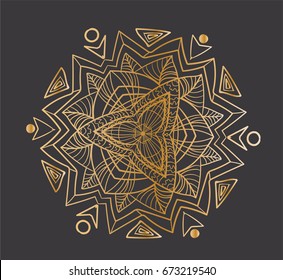Golden mandala on a black background isolated