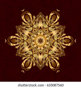 Golden mandala on brown background. Rich ethnic striped seamless pattern geometric design. Mandala style. Vector illustration.