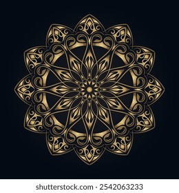 golden mandala ornament, round decorative design