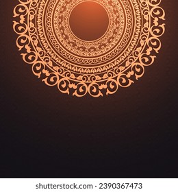 Golden Mandala Pattern Decorated Invitation Template or Card Design in Brown Color.