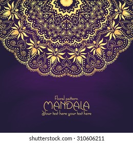 Golden mandala pattern design template. Vintage ethnic background frame. Vector illustration.
