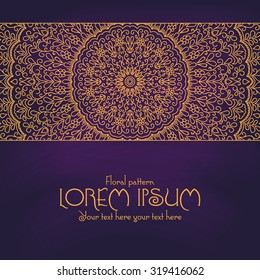 Golden mandala pattern design template. Vintage ethnic background frame. Vector illustration.