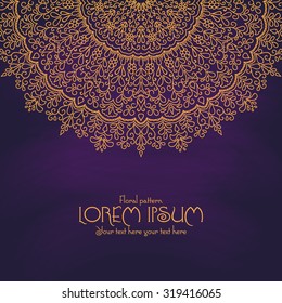 Golden mandala pattern design template. Vintage ethnic background frame. Vector illustration.
