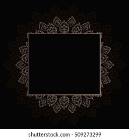 Golden mandala pattern design template. Vintage ethnic background frame. Vector illustration.