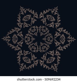 Golden mandala pattern design template. Vintage ethnic background frame. Vector illustration.