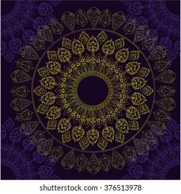 Golden mandala pattern design. Vintage ethnic background frame. Vector illustration
