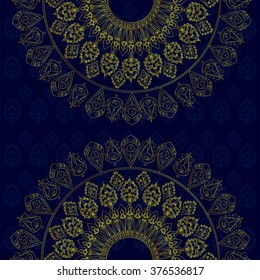 Golden mandala pattern design. Vintage ethnic background frame. Vector illustration