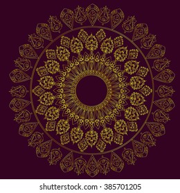 Golden mandala pattern design. Vintage ethnic background frame. Vector illustration.
