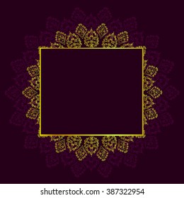 Golden mandala pattern design. Vintage ethnic background frame. Vector illustration.