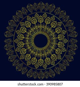 Golden mandala pattern design. Vintage ethnic background frame. Vector illustration.