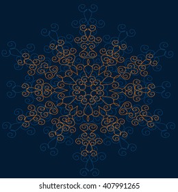 Golden mandala pattern design. Vintage ethnic background frame. Vector illustration.