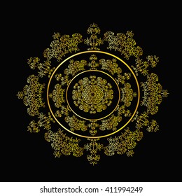 Golden mandala pattern design. Vintage ethnic background frame. Vector illustration.