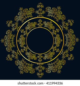 Golden mandala pattern design. Vintage ethnic background frame. Vector illustration.
