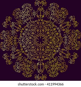 Golden mandala pattern design. Vintage ethnic background frame. Vector illustration.