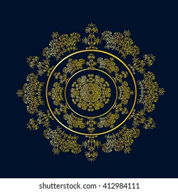Golden mandala pattern design. Vintage ethnic background frame. Vector illustration