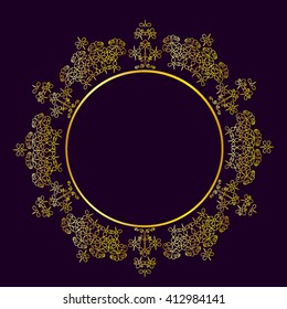 Golden mandala pattern design. Vintage ethnic background frame. Vector illustration.