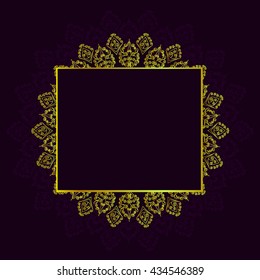 Golden mandala pattern design. Vintage ethnic background frame. Vector illustration.