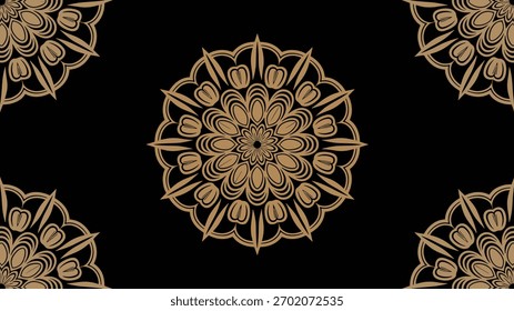 Padrão de mandala dourado sobre fundo preto marrom