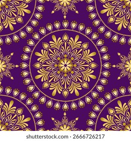 Patrón de mandala dorado, sin costuras, flor, Vector, diseño, 