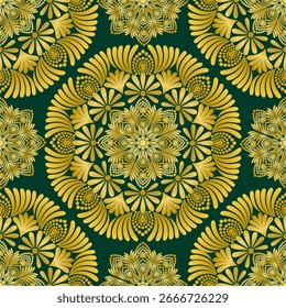 Golden Mandala pattern, seamless, flower, vector, design, 