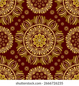Golden Mandala pattern, seamless, flower, vector, design, 