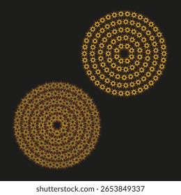 Padrões de mandala dourada. Designs de círculo intrincados. Ornamento de luxo Vetor. Ilustração de plano de fundo escuro
