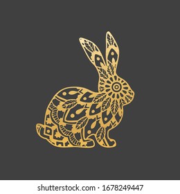 Golden Mandala Rabbit - Abstract Ornamental Animal - Vector