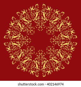 Golden Mandala. Round Ornament Pattern. Vintage decorative elements. Hand drawn Background with Native Traditional Motifs.Good for paper, card, cover, fabric, textile and fashion print.