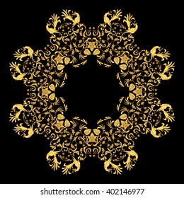 Golden Mandala. Round Ornament Pattern. Vintage decorative elements. Hand drawn Background with Native Traditional Motifs.Good for paper, card, cover, fabric, textile and fashion print.