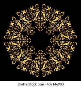 Golden Mandala. Round Ornament Pattern. Vintage decorative elements. Hand drawn Background with Native Traditional Motifs.Good for paper, card, cover, fabric, textile and fashion print.