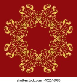 Golden Mandala. Round Ornament Pattern. Vintage decorative elements. Hand drawn Background with Native Traditional Motifs.Good for paper, card, cover, fabric, textile and fashion print.