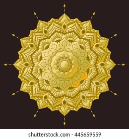 Golden Mandala. Round Ornament Pattern. Geometric circle element made in vector. Spiritual and ritual symbol of Islam, Arabic, Indian religions.  Oriental motifs.   