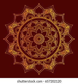 Golden mandala. Round Ornament Pattern. Geometric circle element made in vector. Spiritual and ritual symbol of Islam, Arabic, Indian religions.  Oriental motifs.   