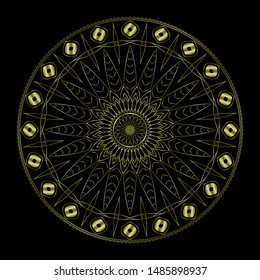 Golden Mandala template vector illustration for wallpapers, web page background, label, house decoration, floor tiles, linoleum, textile.  Ethnic oriental mandala with flower and circle motifs