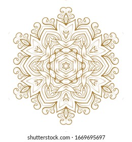 Golden mandala vector illustration. Ethnic style temporary tattoo. Snowflake shape.