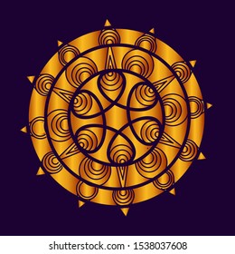 The golden mandala vector logo design with purple background for religion tradition