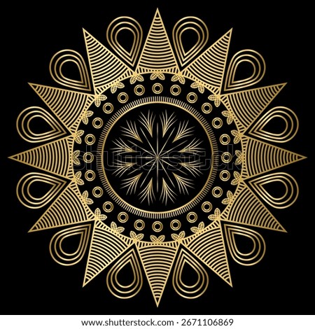 Golden Mandala Vector Ornament on Black Background – Luxury EPS Design