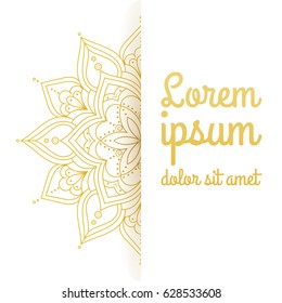 Golden mandala. Vector template for decoration, greeting card, menu, flyer, brochure, book cover. Ethnic decorative round element. Islam, Arabic, Indian ottoman motifs Oriental line ornament