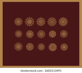 Golden Mandala Vector Template Set for Cutting and Printing. Oriental golden ornament. Vector coaster design Bundle