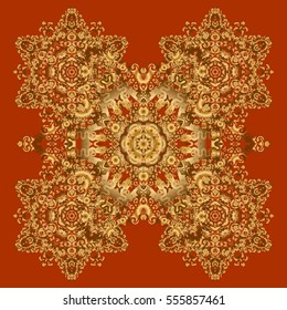 Golden mandalas element. Vector illustration. Brown background.