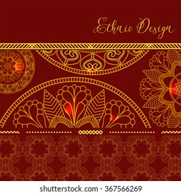 Golden mandalas with highlights. Vector background. Ethnic design. Vintage Round Ornament Pattern. Islamic, Arabic, Indian, Bohemian, Gypsy. Decorative Elements for Card or any other kind of Design.