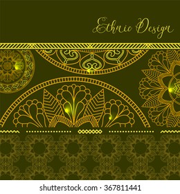 Golden mandalas with highlights. Vector background. Ethnic design. Vintage Round Ornament Pattern. Islamic, Arabic, Indian, Bohemian, Gypsy. Decorative Elements for Card or any other kind of Design.