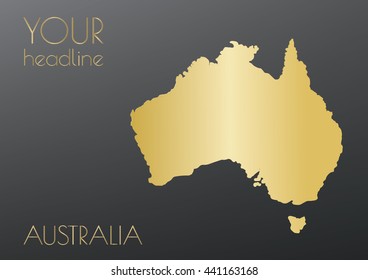 Golden map of Australia on dark background. Vector illustration.
