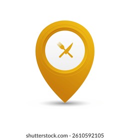 Golden map pin with shadow.