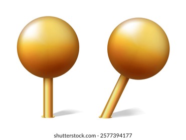Golden map pin. Vector 3D clipart isolated on white background.