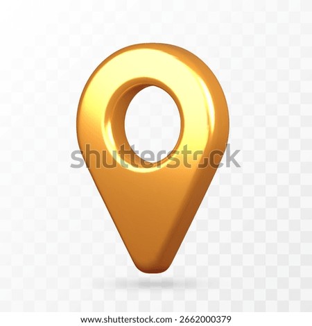 Golden map pointer icon in realistic 3D style. Isolated location pin for navigation, GPS, travel, and direction concepts.