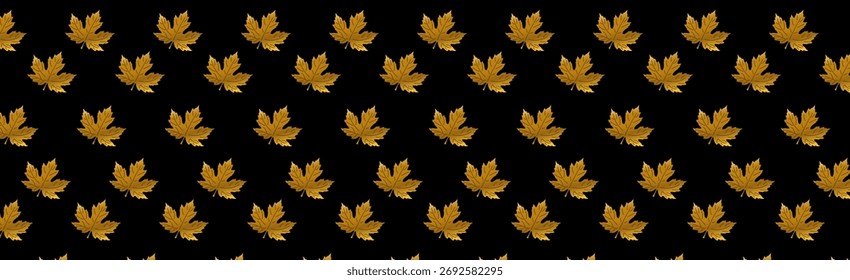 golden maple leaf pattern on a black background,