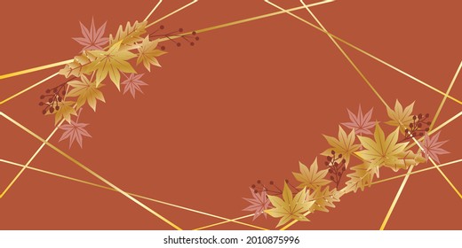 Golden maple leaves decoration illustration. Autumn and winter concept vector background. maple leaves and winter berries on orange tone background. banner, web, graphics design, vector illustration.