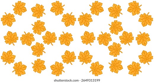Ácer Dourado Deixa Padrão Sem Costura. Padrão sem costura com desenhos animados folhas de bordo amarelo espalhado no fundo branco. Ilustração em estilo plano.